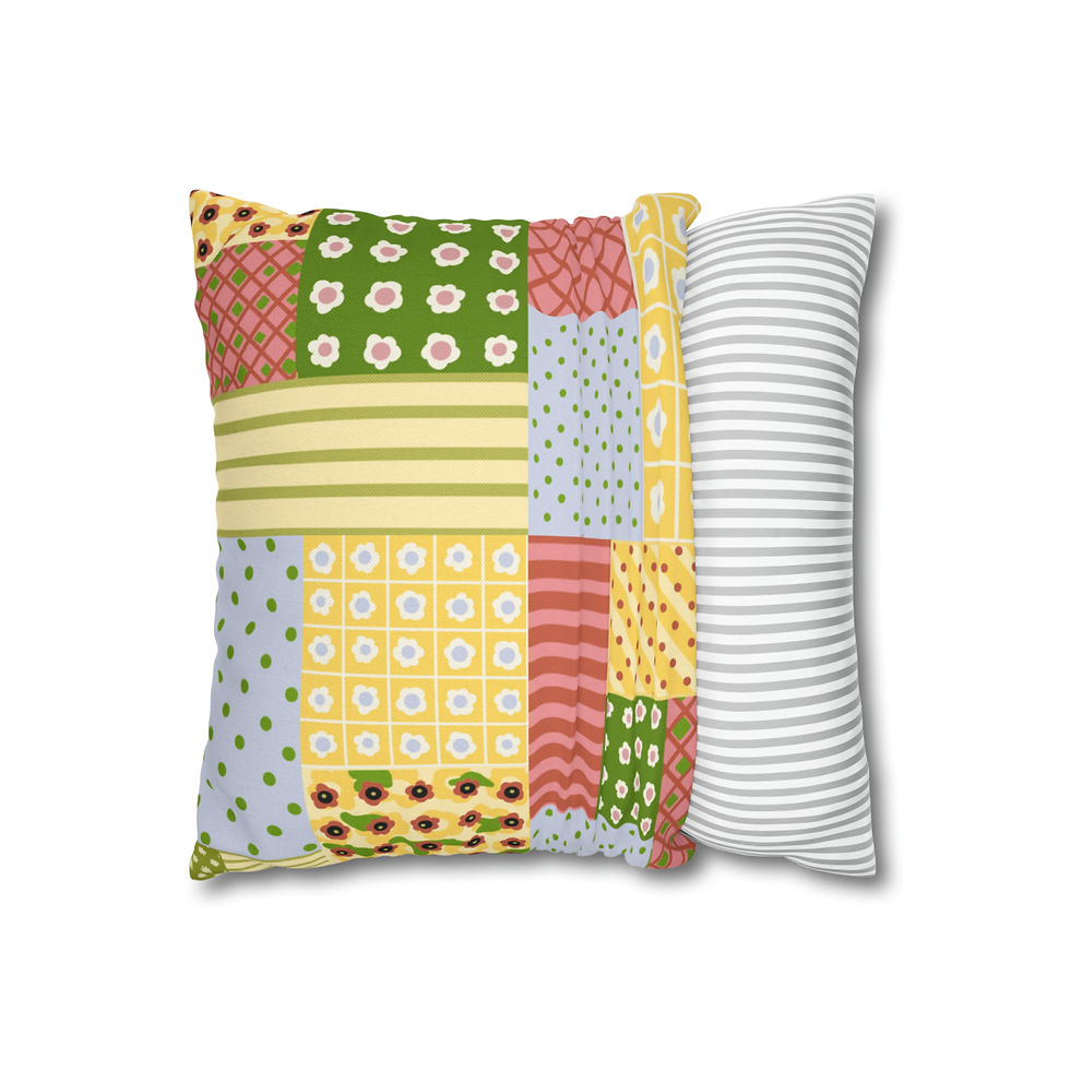 Thumbnail: Retro Quilt Design 70s Colors Spun Polyester Square Pillow Case