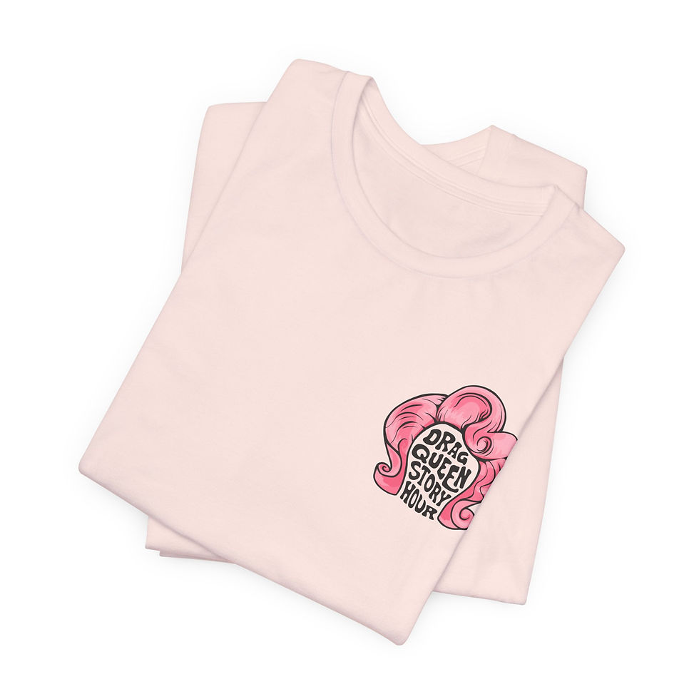 Thumbnail: Copy of Drag Queen Story Hour (small pink wig & QR code) Jersey Short Sleeve Tee