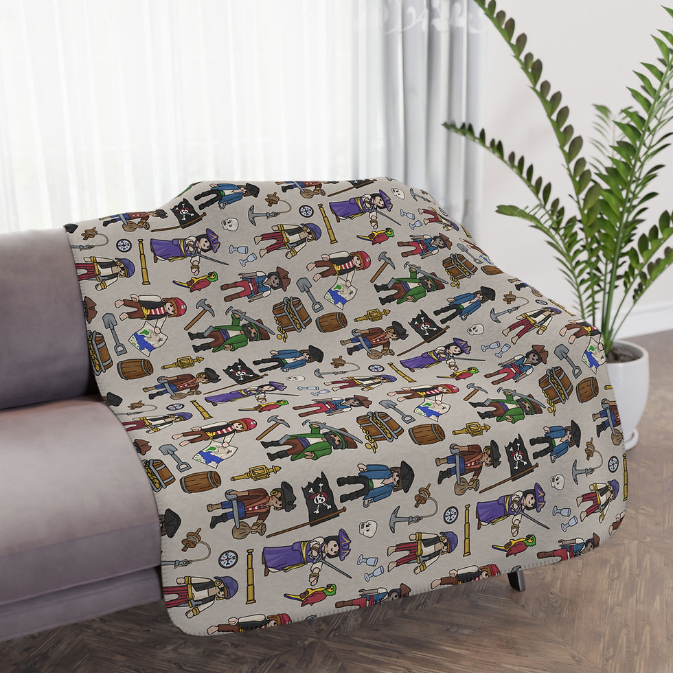 Thumbnail: Cute Pirate Hand-Drawn Toys Sherpa Blanket | Tan