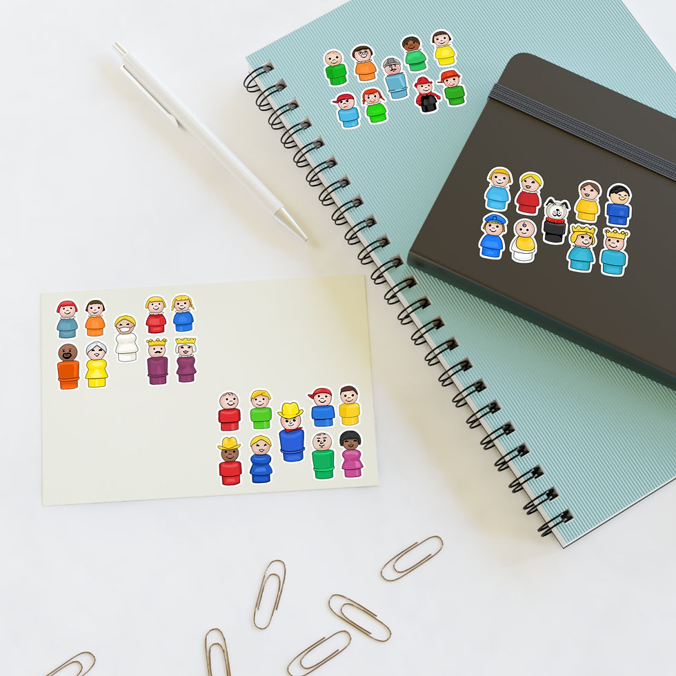 Thumbnail: Retro Peg People Sticker Sheet – Colorful Toy Figure Stickers