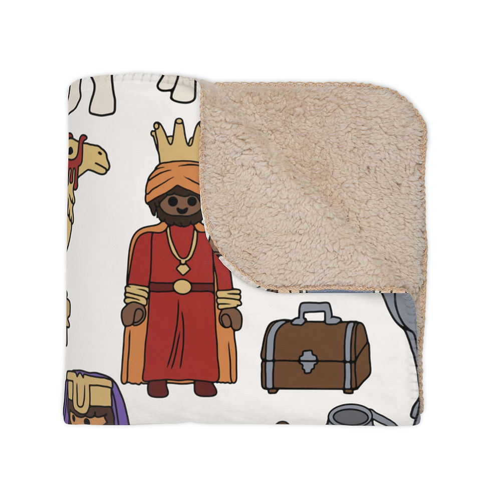 Thumbnail: Nativity Sherpa Blanket Tan Cozy Christmas Throw with Wise Men & Stable Animals