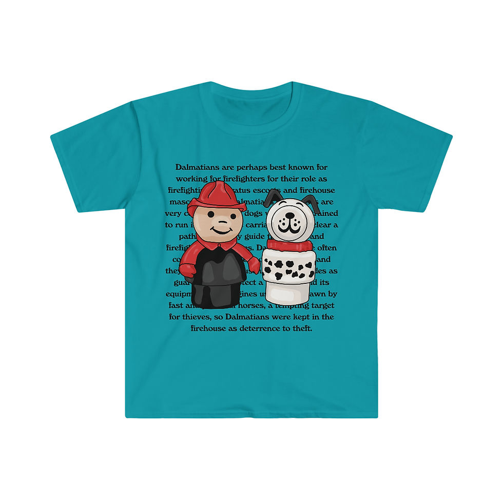 Thumbnail: Little People Fire Fighter and Dalmatian Unisex Softstyle T-Shirt