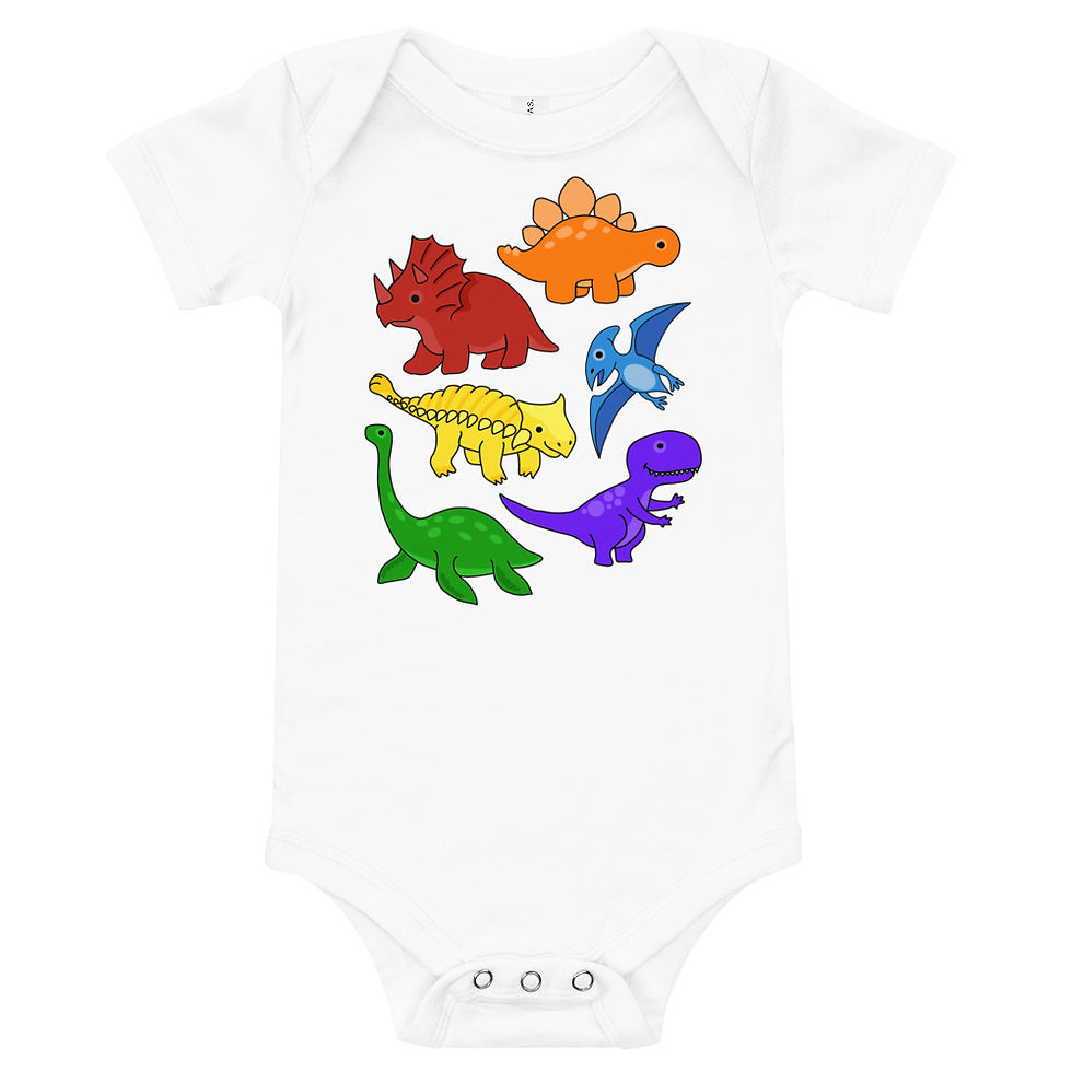 Thumbnail: Rainbow Dinosaurs Baby short sleeve one piece