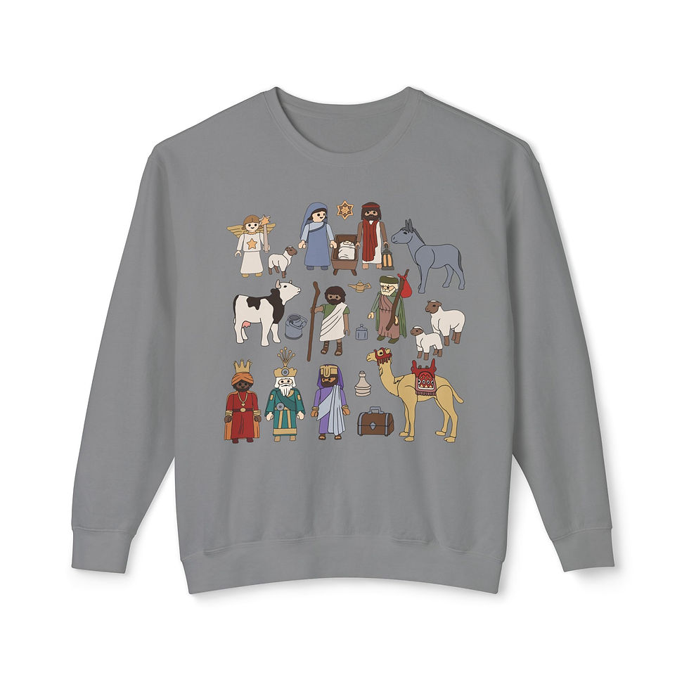 Thumbnail: Nativity Scene Crewneck Sweatshirt — Cute Minimal Christmas Nativity Characters