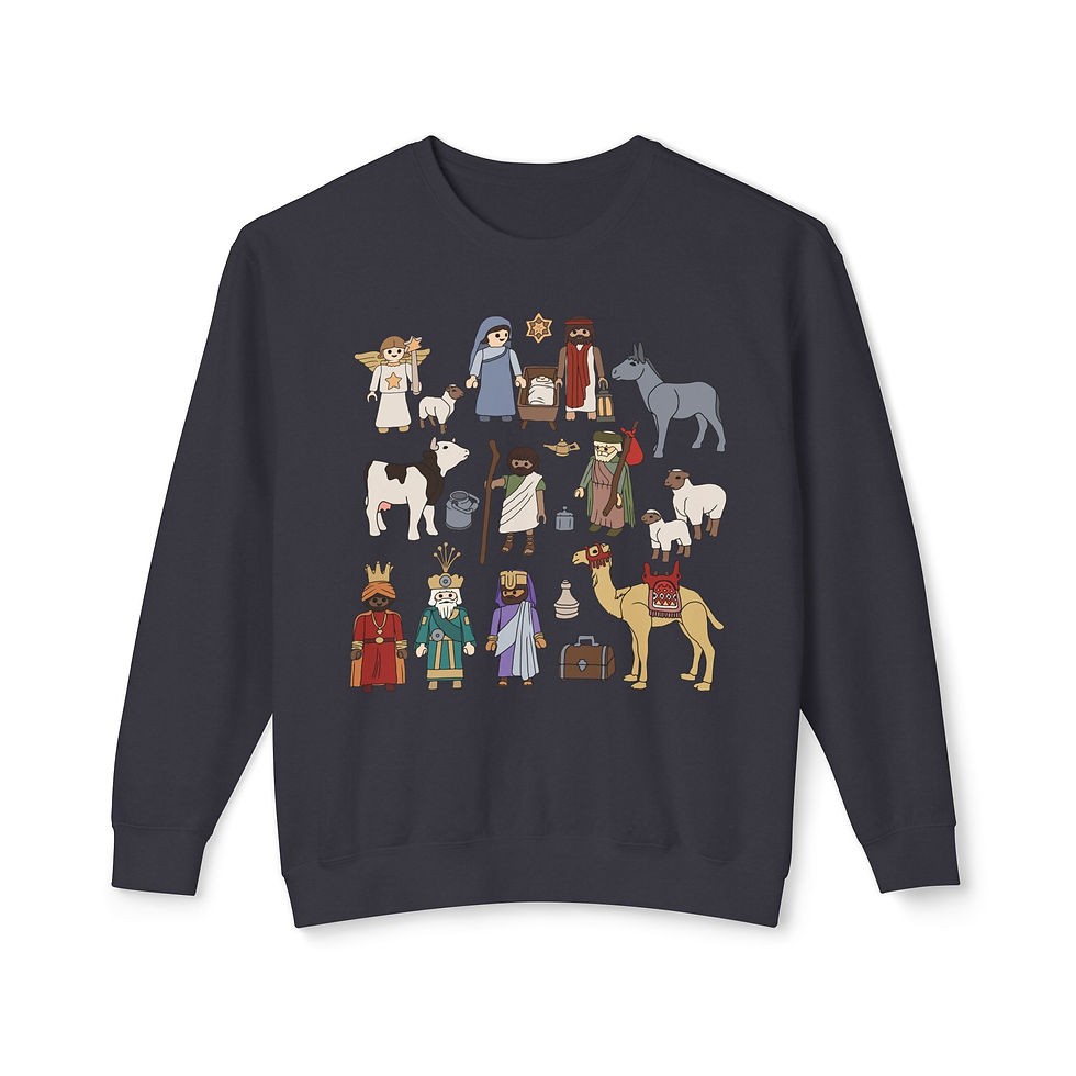 Thumbnail: Nativity Scene Crewneck Sweatshirt — Cute Minimal Christmas Nativity Characters