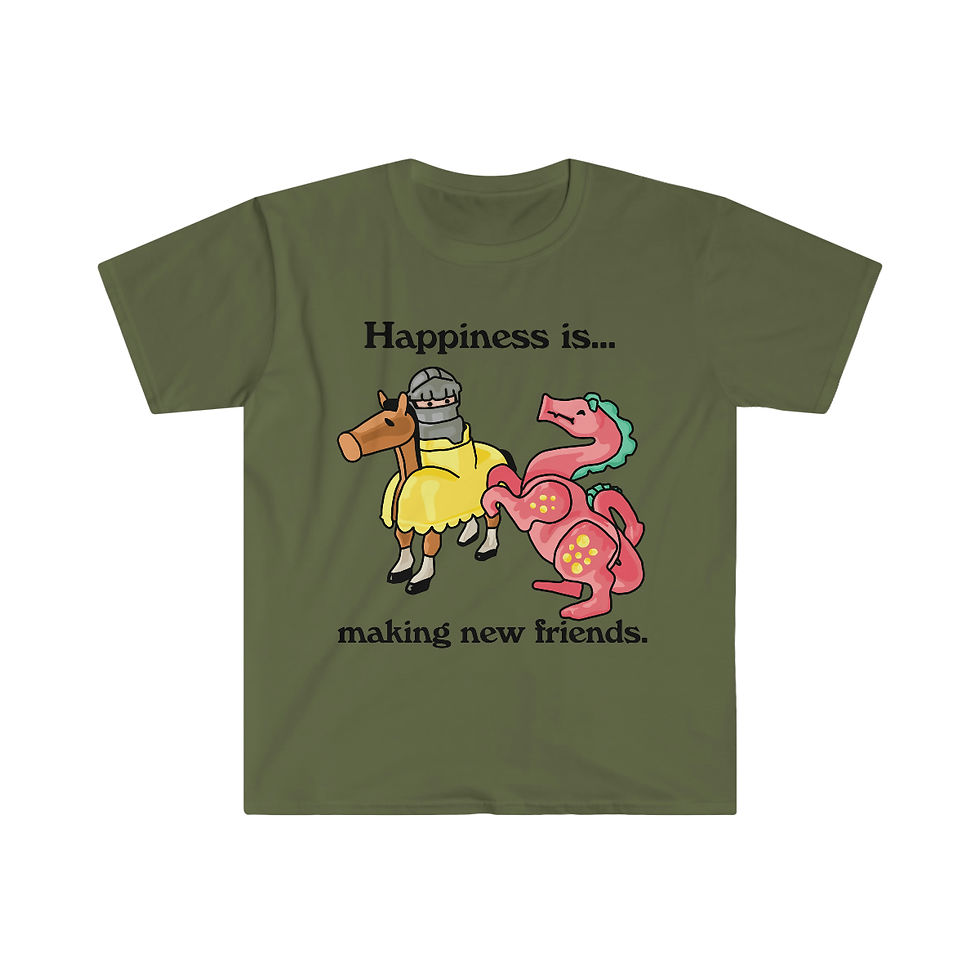 Thumbnail: Happiness Is Making New Friends Dragon And Knight Unisex Softstyle T-Shirt