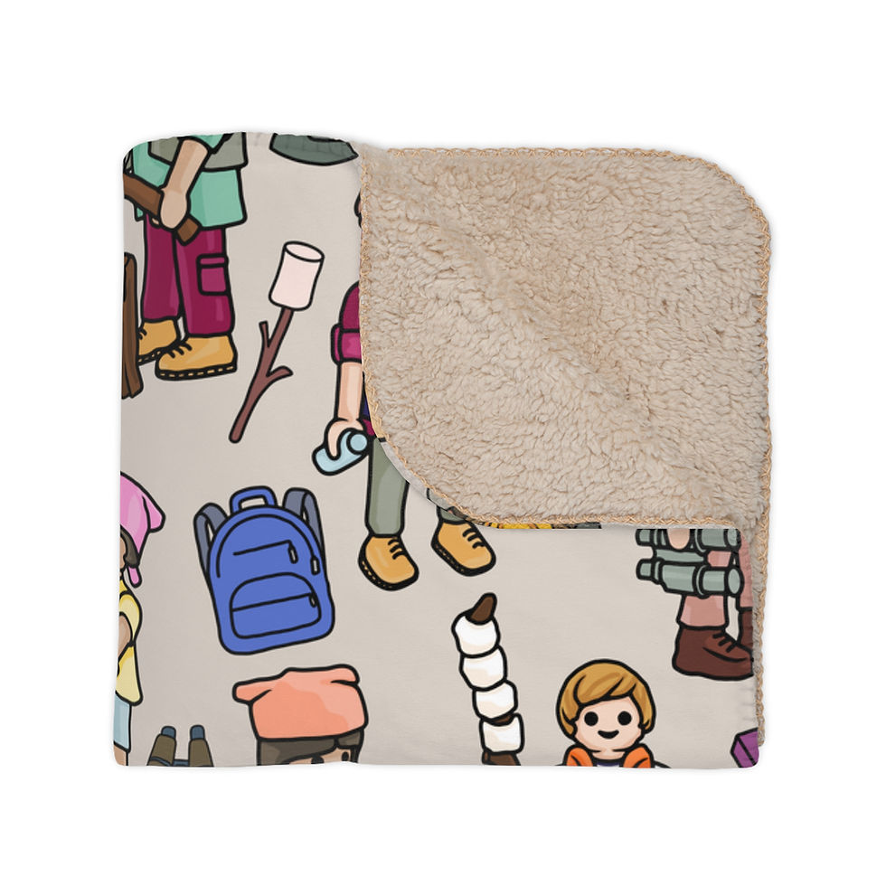Thumbnail: Happy Campers Tan Sherpa Blanket — Family Camping Cozy Throw