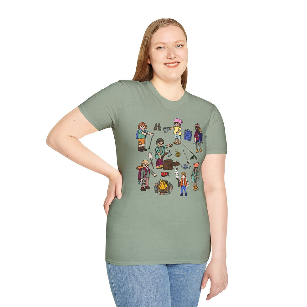 Thumbnail: Happy Campers Family Camping T-Shirt — Classic Toy Characters Around Campfire