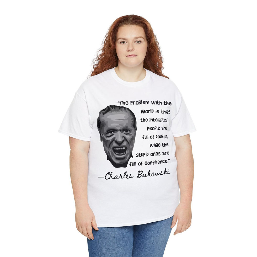 Thumbnail: Charles Bukowski Portrait and Reading Books Quote - Unisex Heavy Cotton Tee