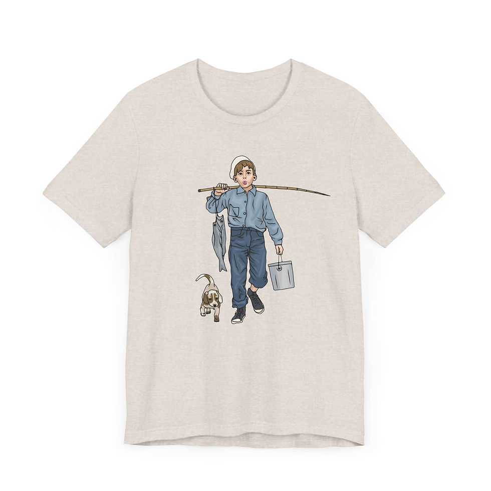Gone Fishin' With Puppy Unisex Graphic Print T-Shirt, Retro Vintage Vibes