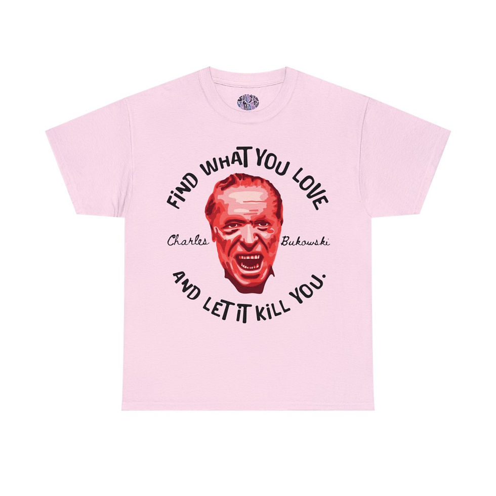 Thumbnail: Charles Bukowski Portrait and Reading Books Quote - Unisex Heavy Cotton Tee