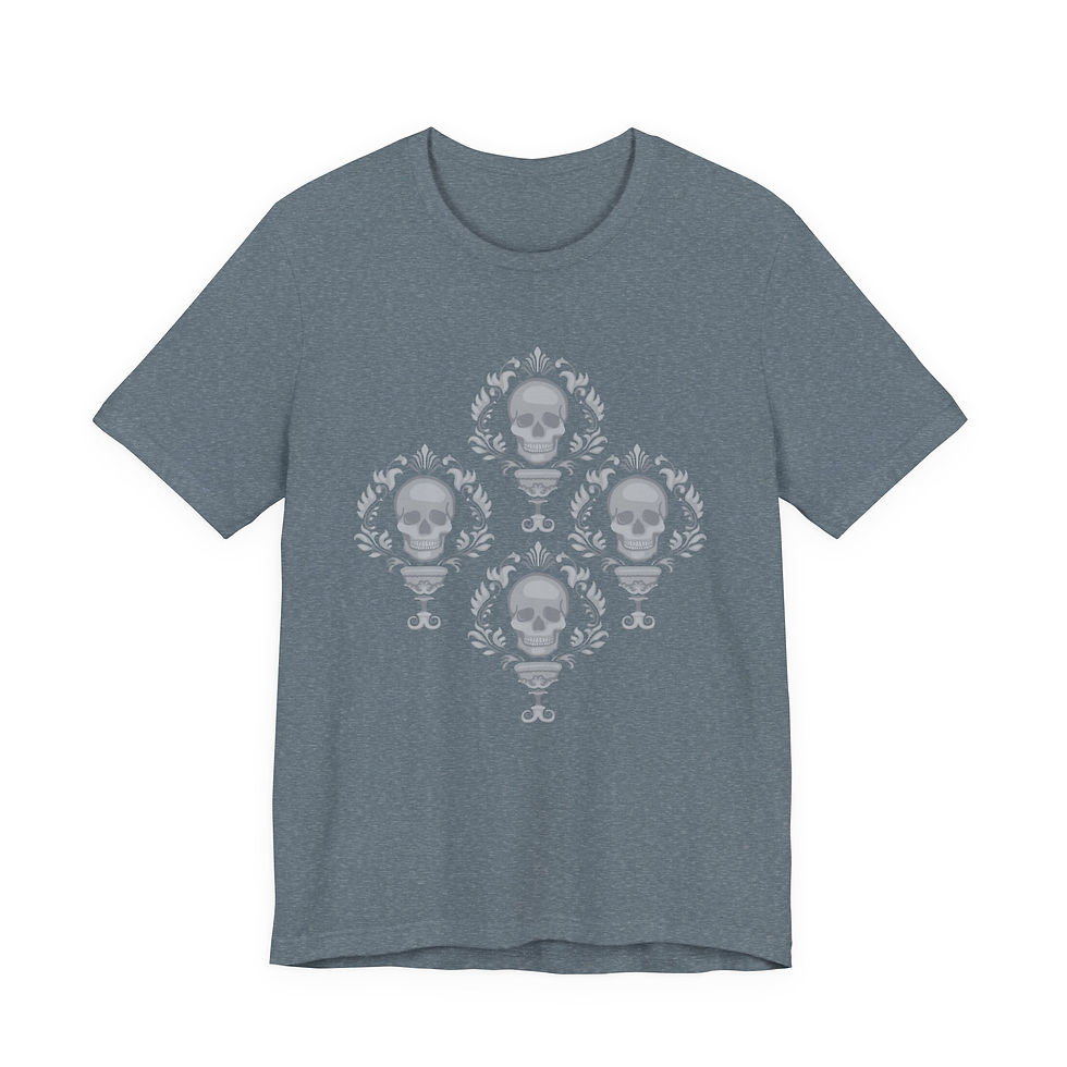 Thumbnail: Fancy Skulls in Shades of Gray - Unisex Graphic Print T-Shirt