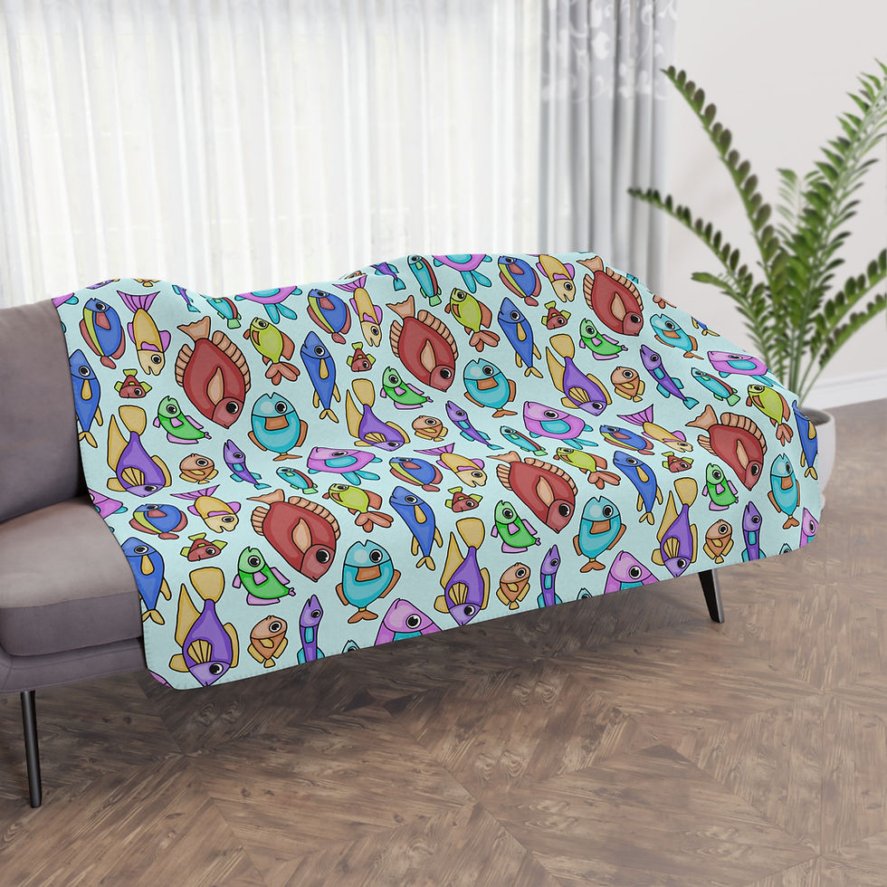 Thumbnail: Cute Fish Tan Sherpa Blanket — Cozy Nautical Throw for Kids & Beach Lovers