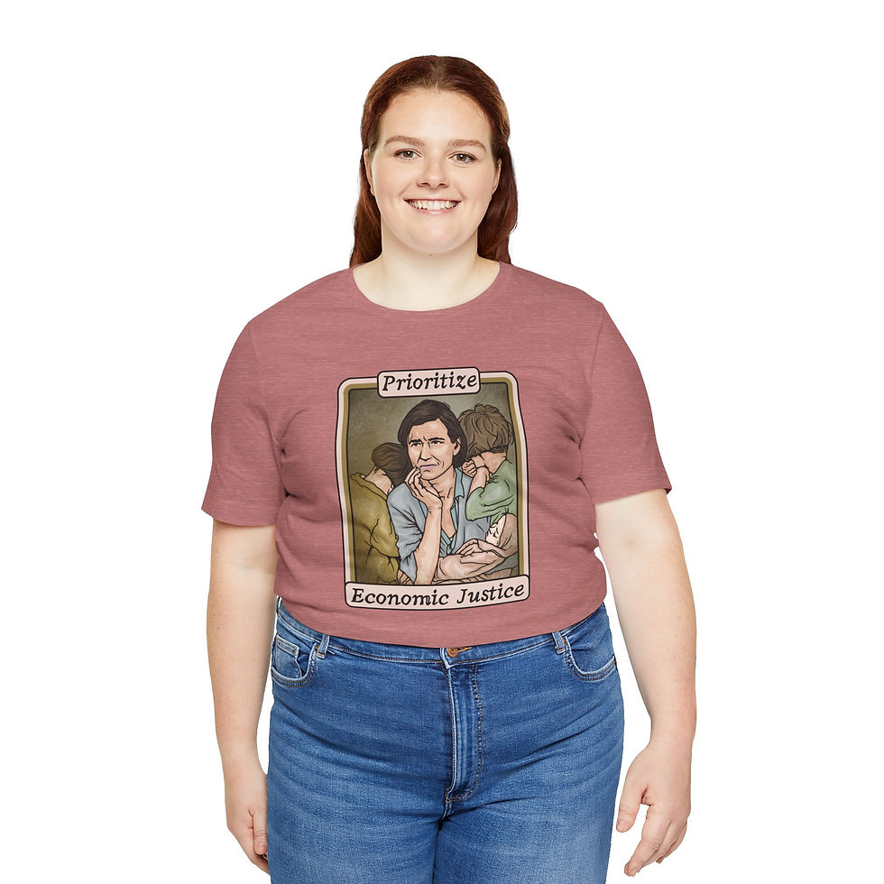 Thumbnail: Prioritize Economic Justice Unisex Graphic Print T-Shirt, Retro Vintage Vibes
