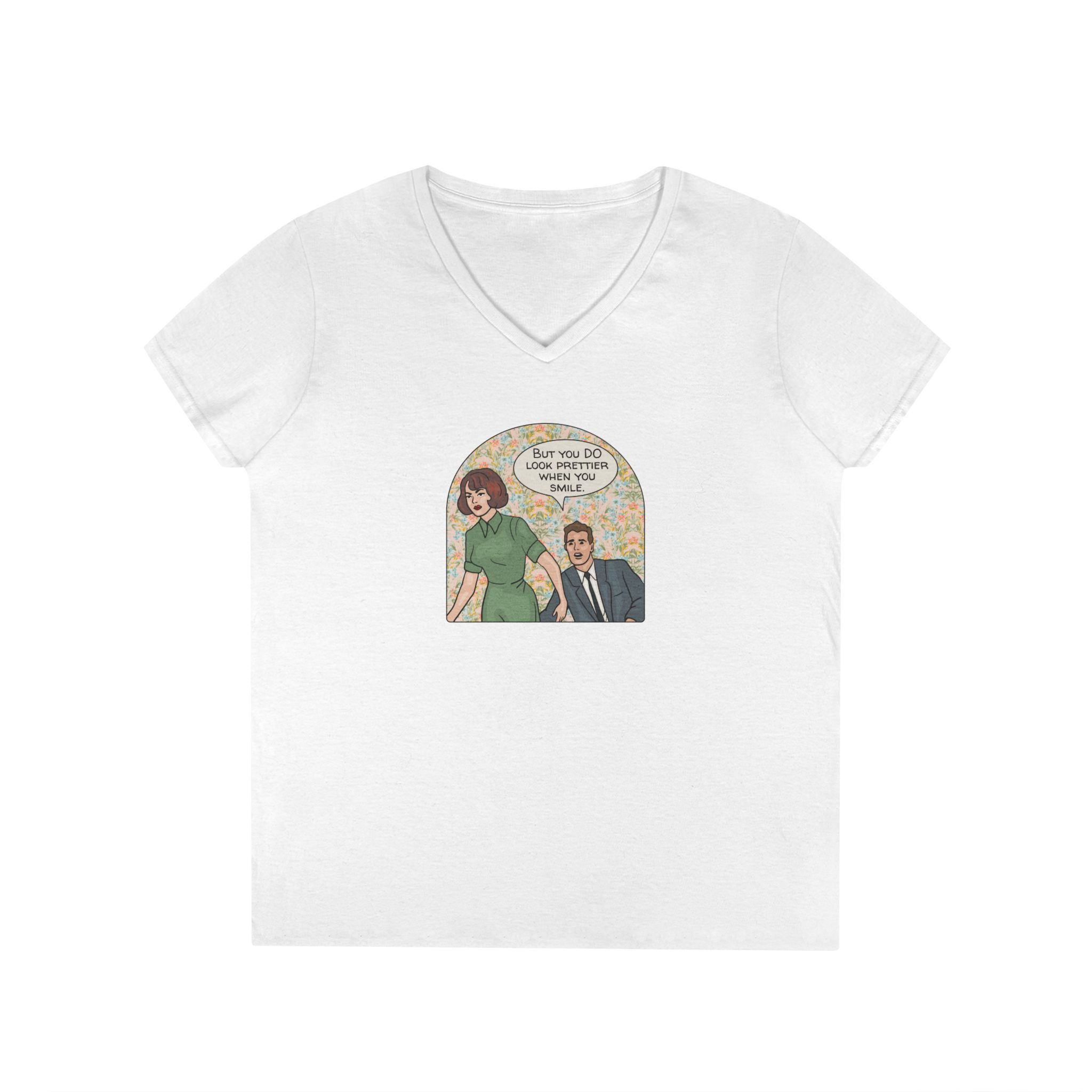 Comic Book Woman Looks Prettier When She Smiles V-Neck Tee