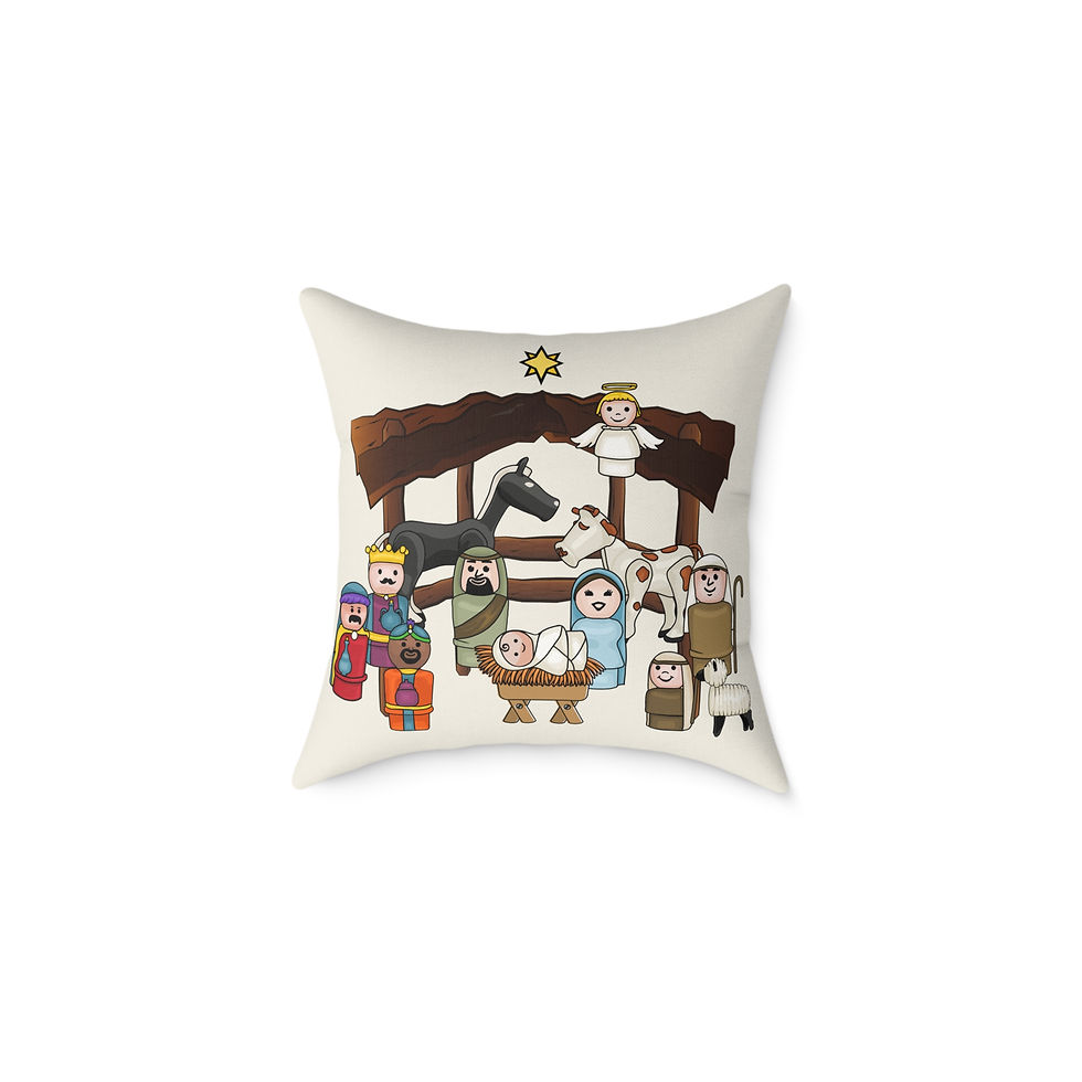 Thumbnail: Canvas Pillow - Cute Nativity Scene - Christmas