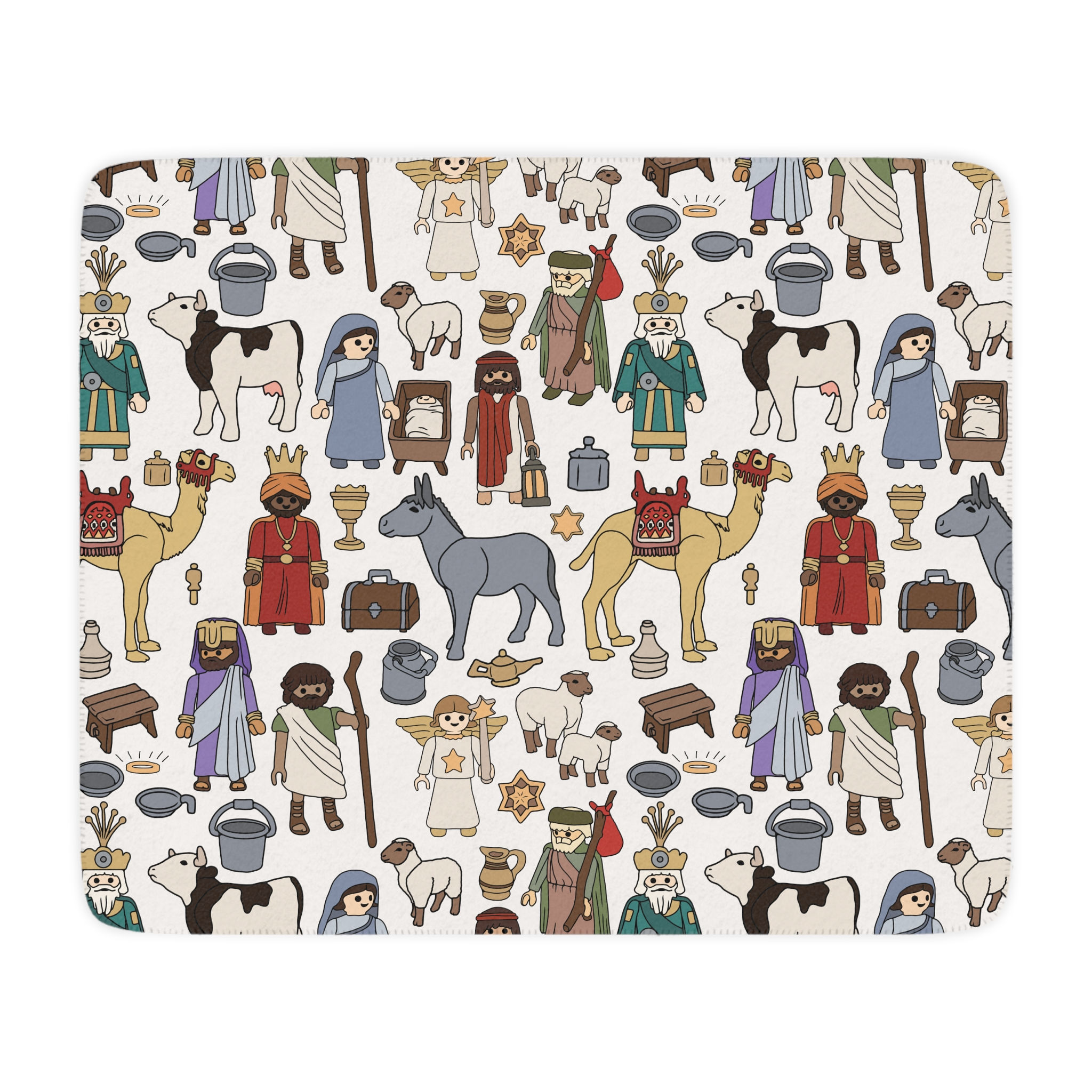 Nativity Sherpa Blanket Tan Cozy Christmas Throw with Wise Men & Stable Animals