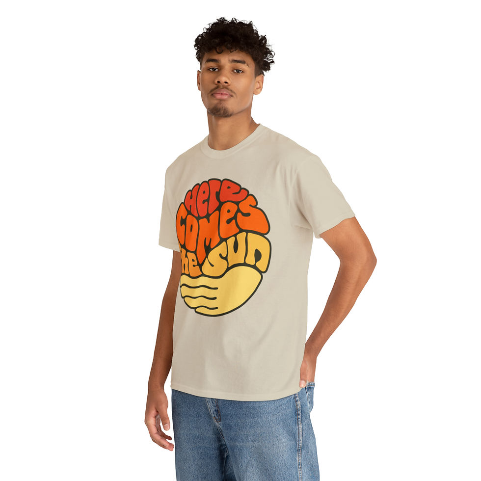 Thumbnail: Here Comes the Sun Groovy Word Art Unisex Heavy Cotton Tee