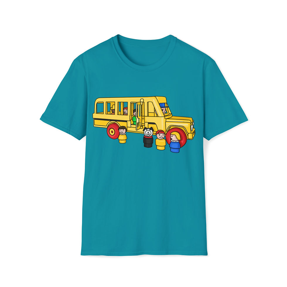 Thumbnail: Fisher Price Little Kids and School Bus Unisex Softstyle T-Shirt