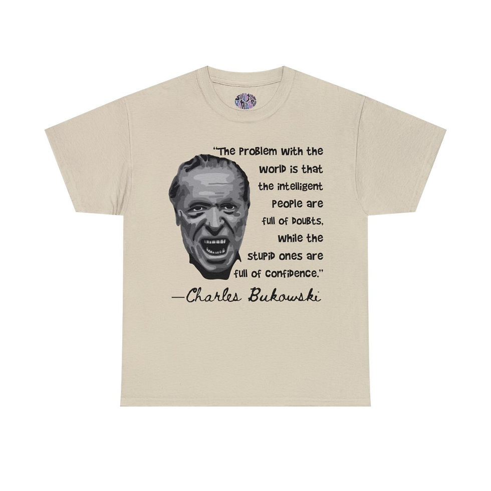Thumbnail: Charles Bukowski Portrait and Reading Books Quote - Unisex Heavy Cotton Tee
