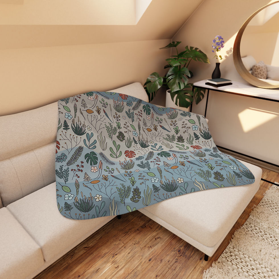 Thumbnail: Boho Beach Sherpa Blanket — Ocean Waves & Coastal Plants