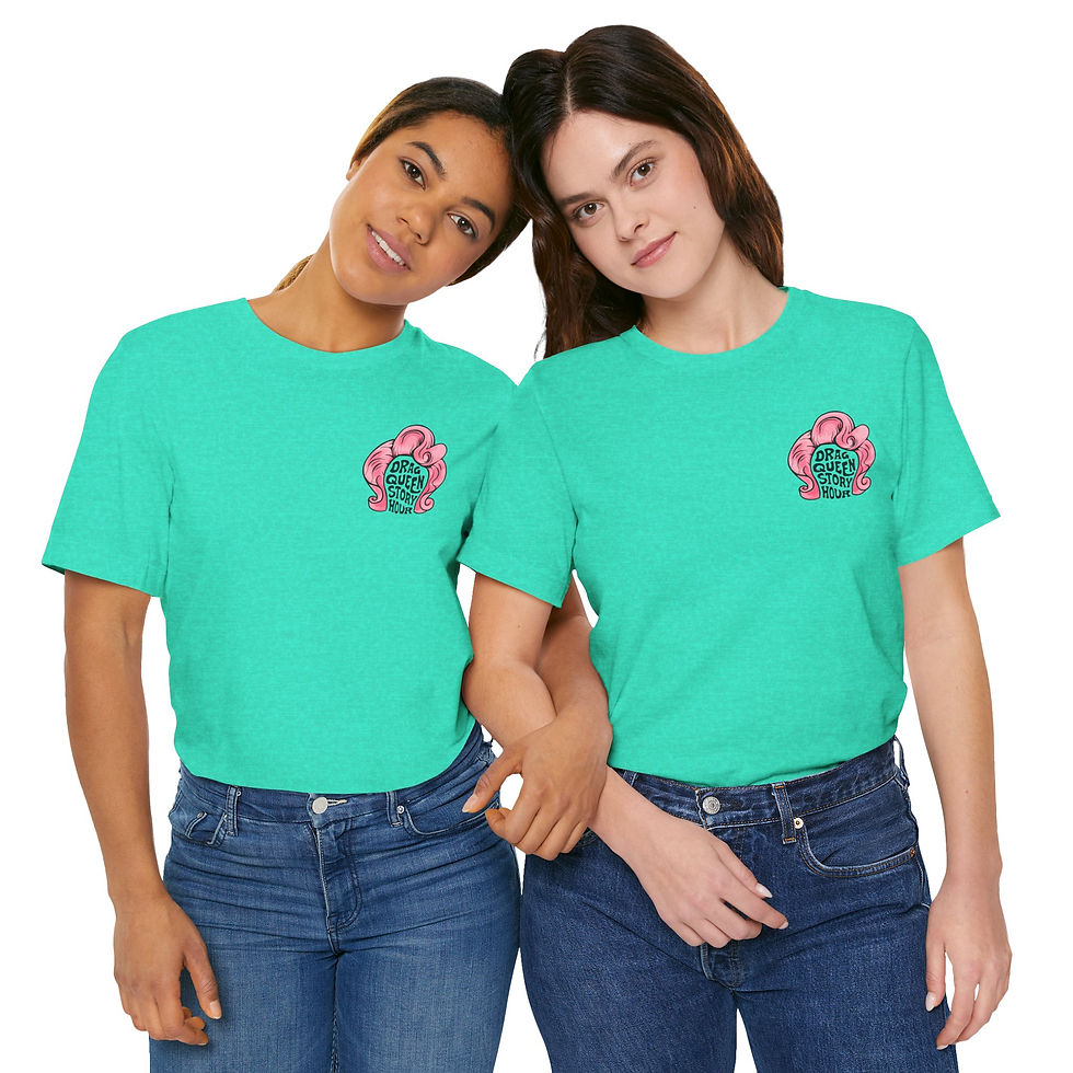 Thumbnail: Copy of Drag Queen Story Hour (small pink wig & QR code) Jersey Short Sleeve Tee