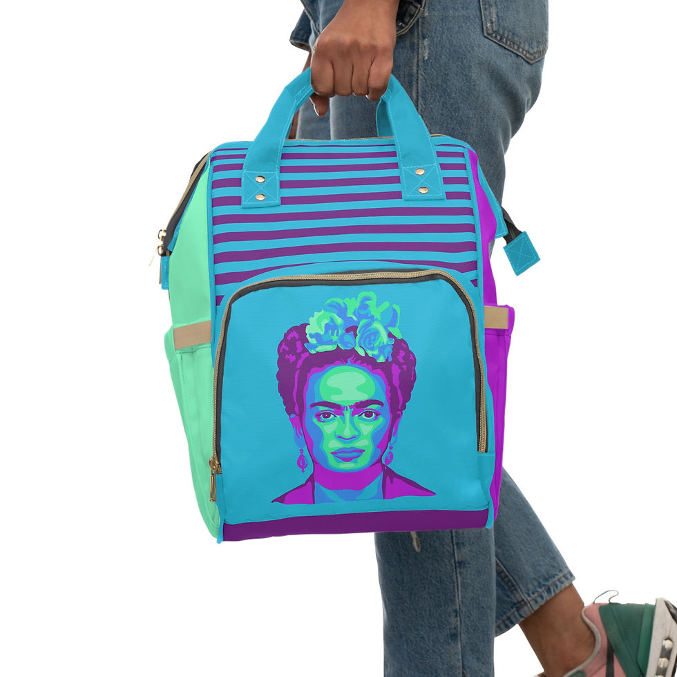 Thumbnail: Frida Kahlo Diaper Backpack — Bright Artsy Portrait
