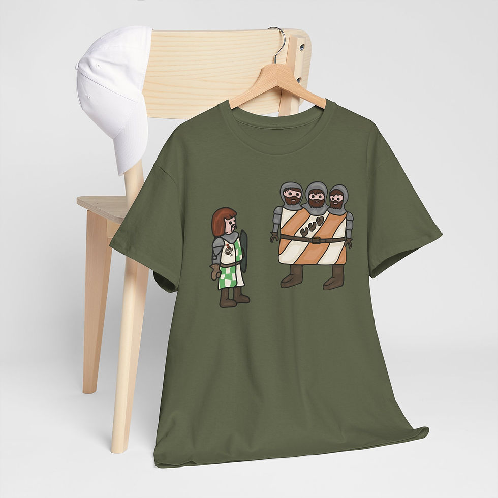 Thumbnail: Brave Sir Robin And The Three-Headed Giant Unisex Heavy Cotton Tee
