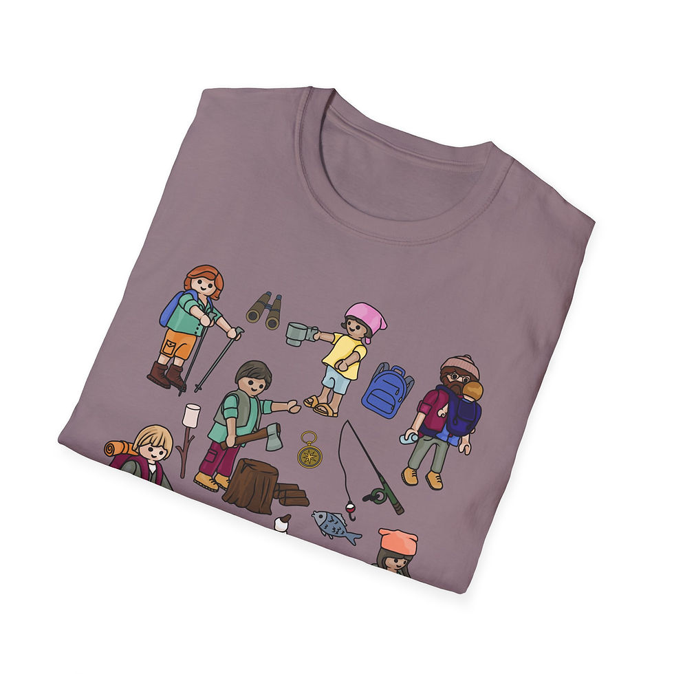 Thumbnail: Happy Campers Family Camping T-Shirt — Classic Toy Characters Around Campfire