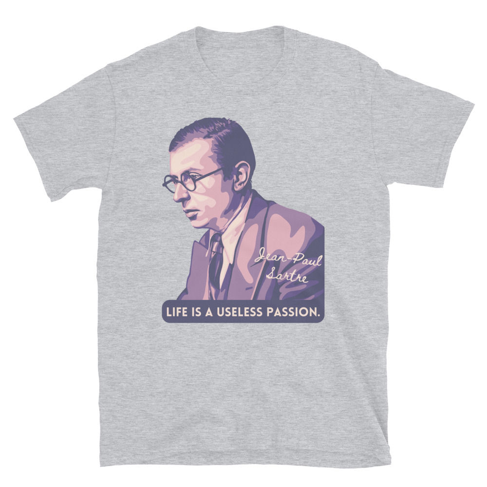 Jean-Paul Sartre Portrait and Quote Short-Sleeve Unisex T-Shirt