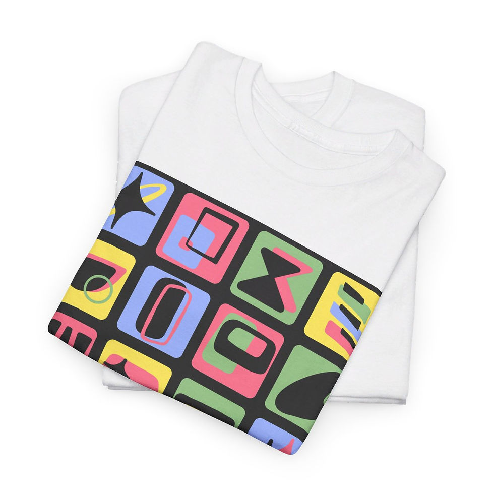 Thumbnail: Mid Century Modern Patches in 50s Color Scheme Unisex Heavy Cotton Tee