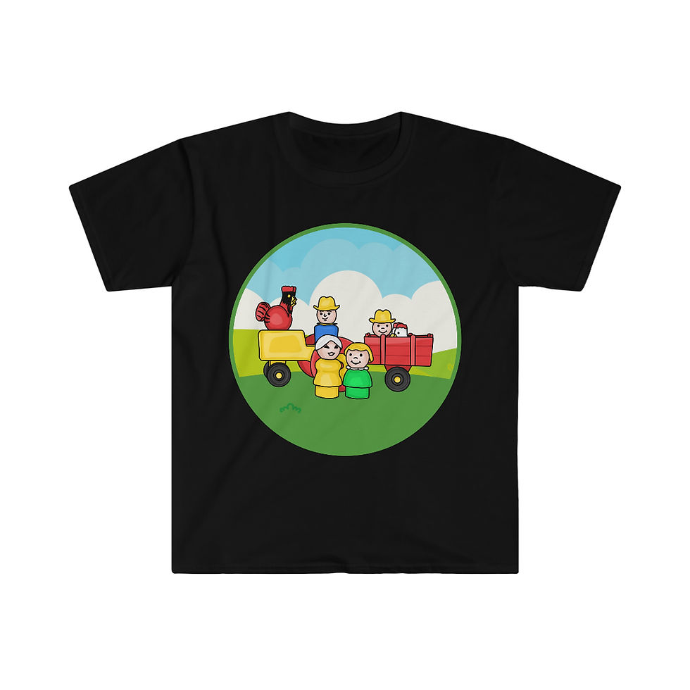 Thumbnail: Little People Farm Family With Tractor Unisex Softstyle T-Shirt