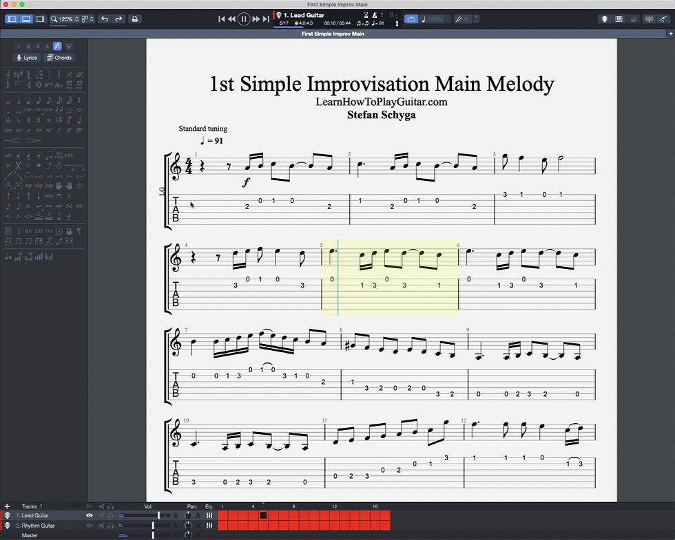 Thumbnail: Guitar-Pro Video of First Simple Improv