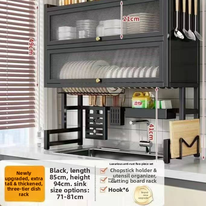 Thumbnail: Double Layer Kitchen Sink Rack Dustproof Draining Storage Cabinet