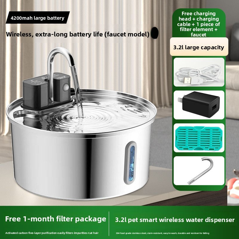 Thumbnail: Wireless Pet Water Dispenser Stainless Steel Automatic Cat Fountain