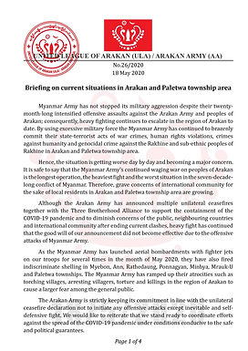 Briefing on current situations in Arakan and Paletwa township area