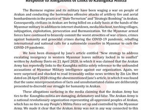 Response to Allegations of Links to Kaunghka Milita