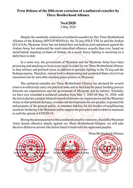 Press Release of the fifth-term extension of a unilateral ceasefire by Three Brotherhood Alliance