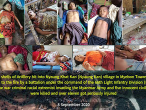 An innocent young school teacher in a paddy field was killed by heavy artillery fire of Myanmar Army