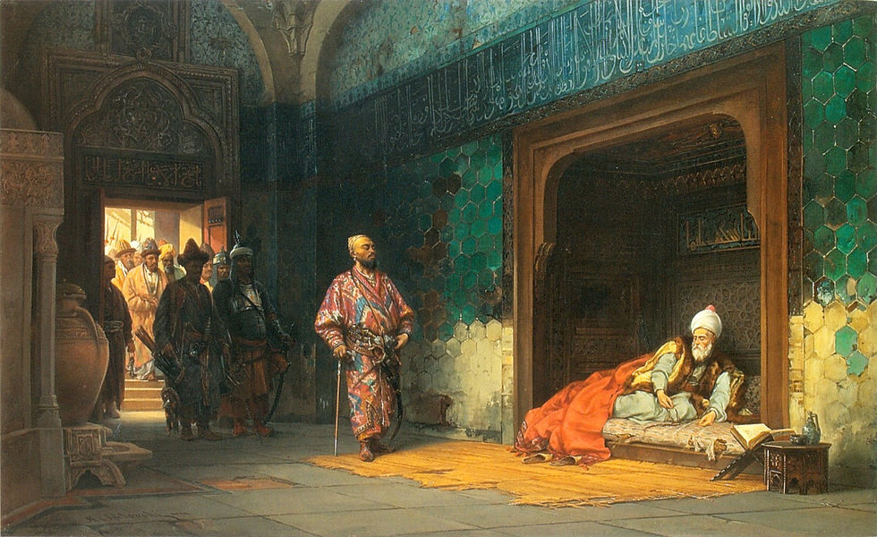 Esaret altında tutulan Bayezid'in resmedildiği bir tablo (Stanisław Chlebowski, 1878)
