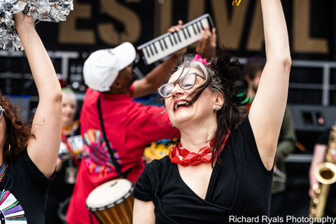 HONK NYC parades to the Pier stage at the Jersey City Jazz Festival