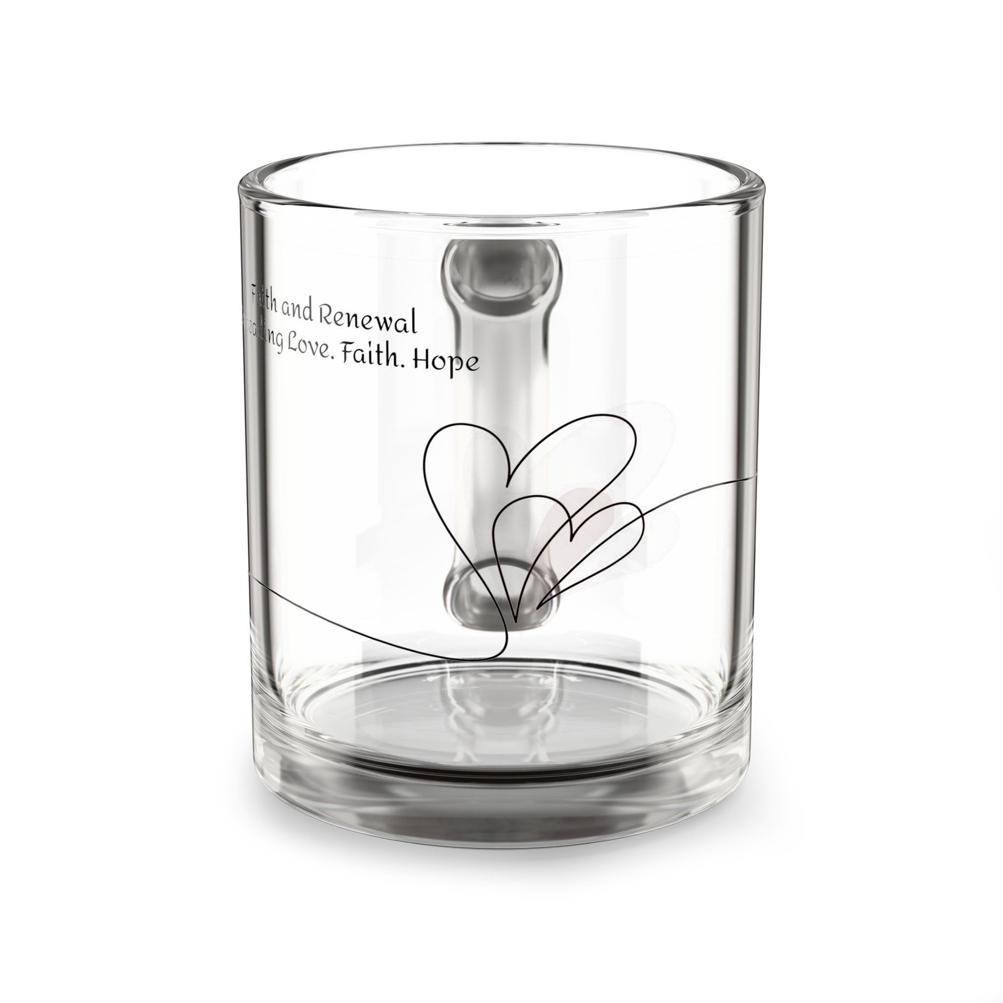 Glass Mug - "Faith and Renewal" Inspirational 10oz Clear Coffee Mug