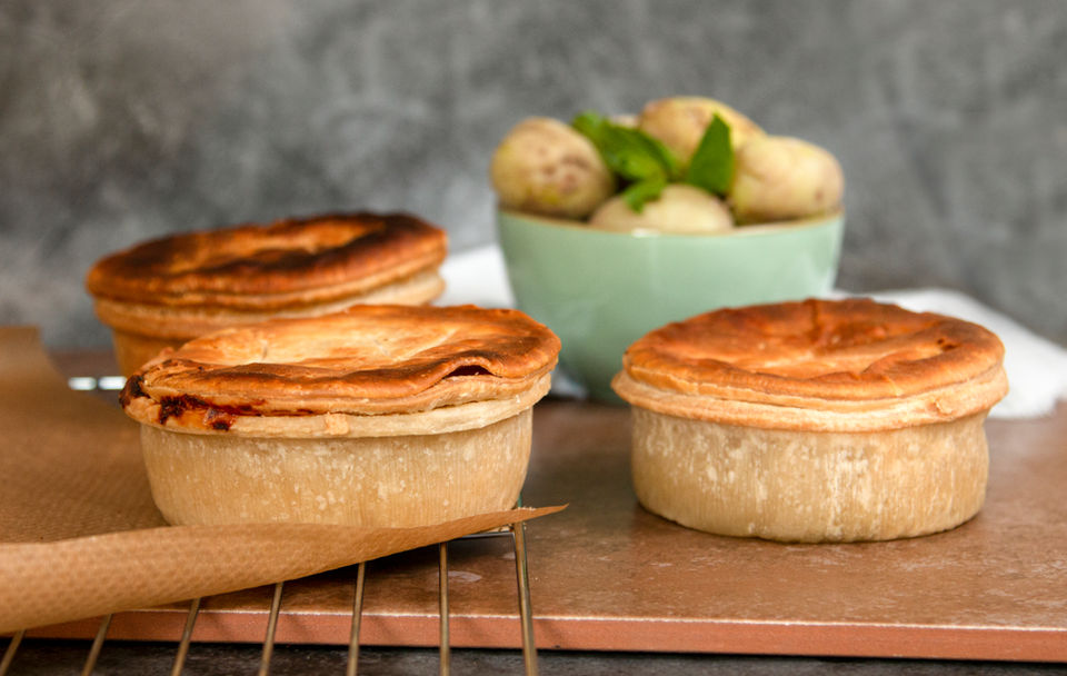 Locally made Sussex Pies availble in a variety of flavours including various flavours of Chicken,Steak and Vegetable 