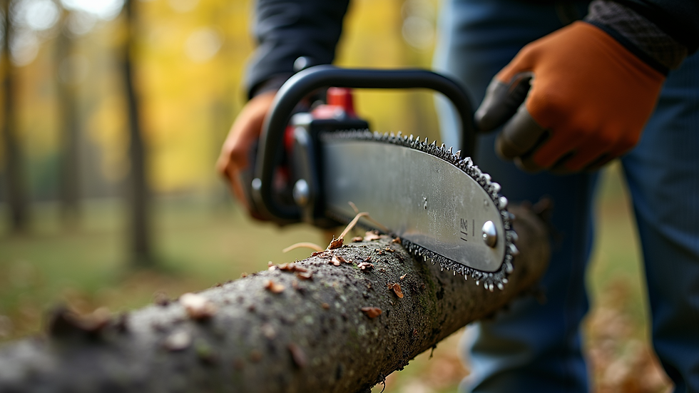 Eye-level view of a pruning saw cutting a thick tree branch