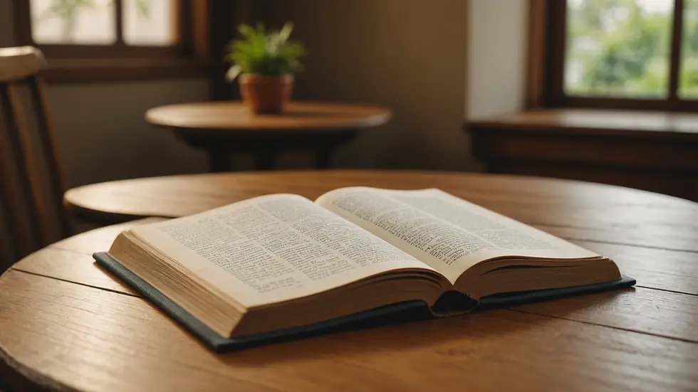 Eye-level view of a wooden table displaying a Panchang book