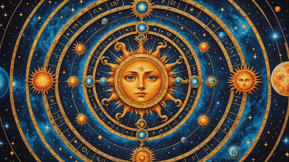 Eye-level view of a cosmic mural representing astrology