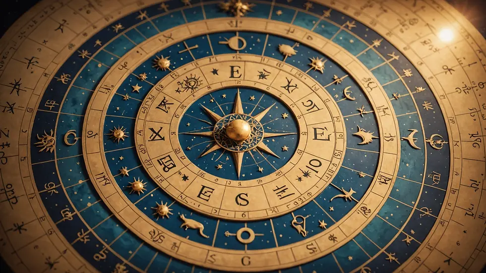 Eye-level view of an astrological chart with zodiac symbols