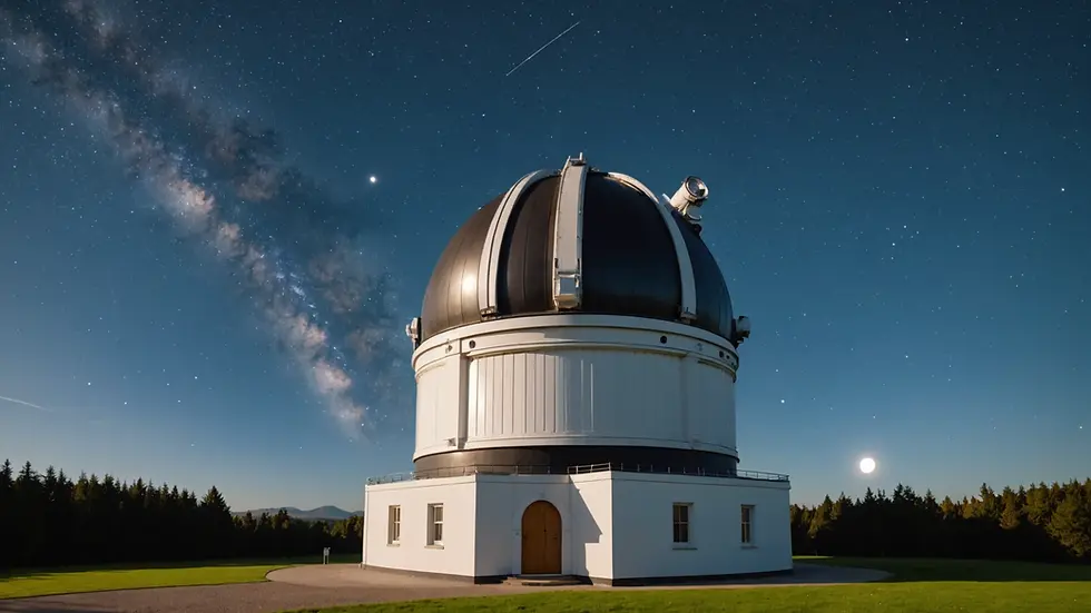 Eye-level view of an astronomical observatory with a telescope