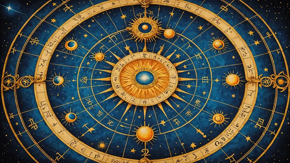 Eye-level view of celestial map showing zodiac signs