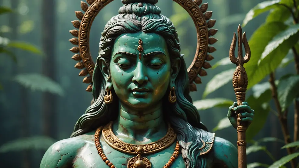 Close-up view of a serene Shiva statue in meditation